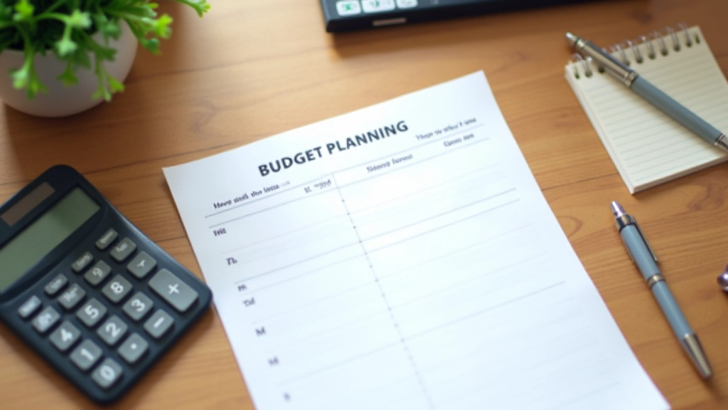 Budget planning worksheet and financial calculator on a clean desk surface
