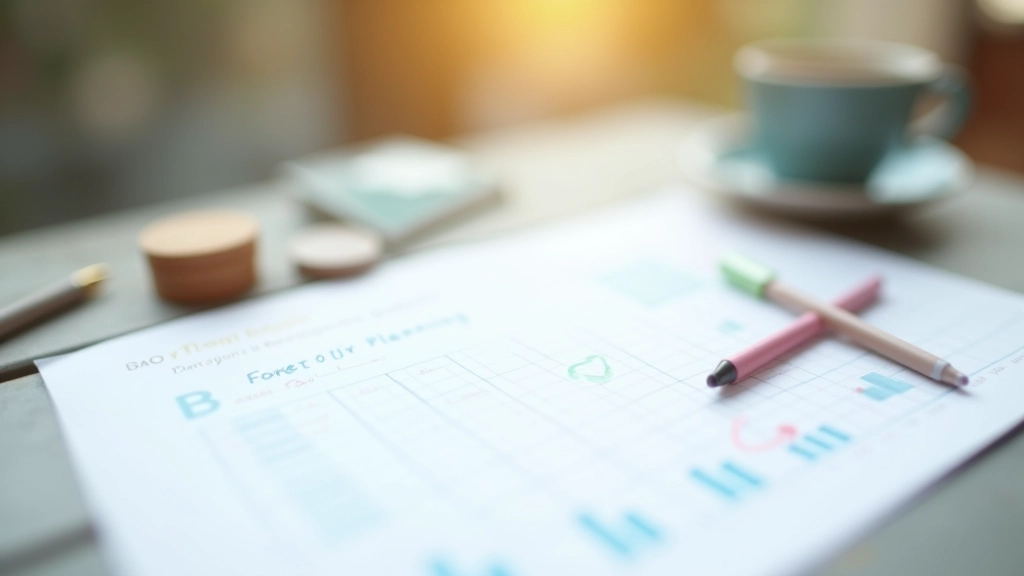 Handwritten budget plan with different expense categories organized and color-coded