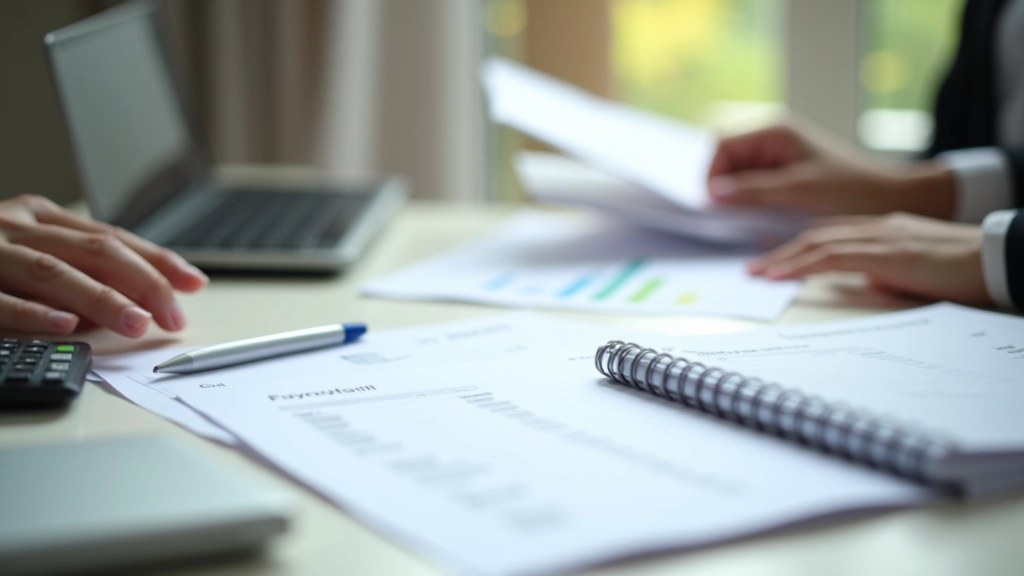 Financial planning workspace showing payslip analysis, budget spreadsheet, and PTPTN loan documents