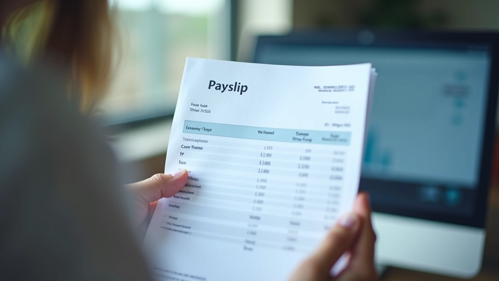 Detailed payslip document with sections highlighted and labeled